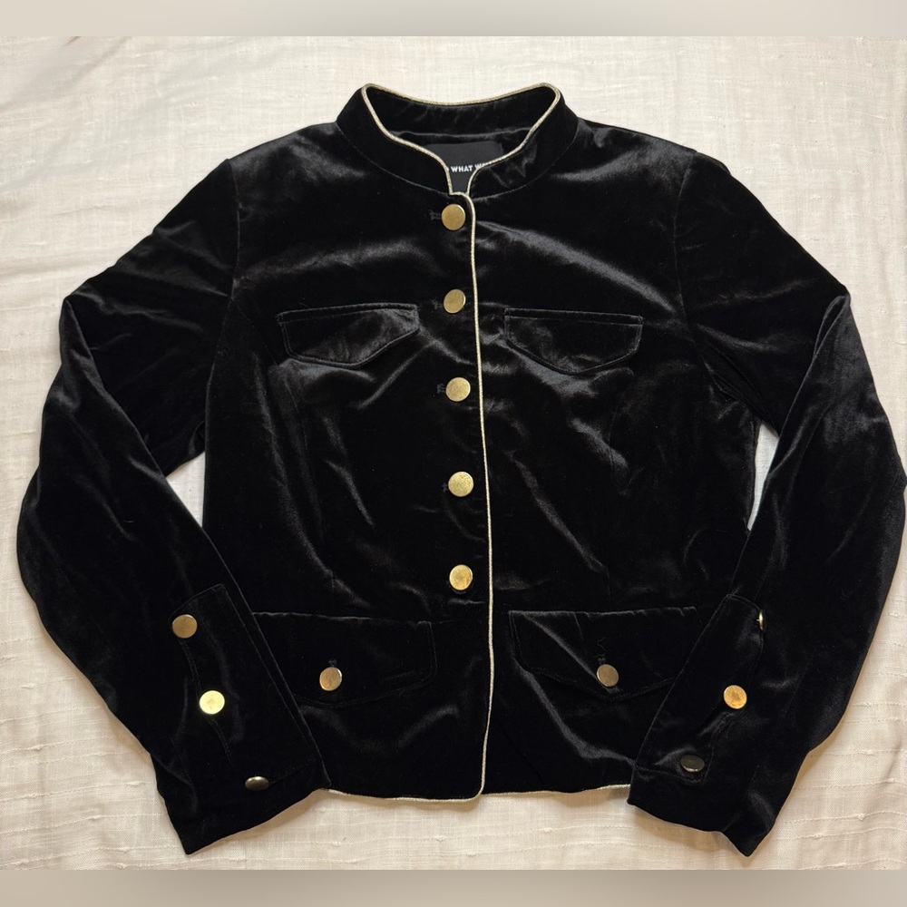 Who What Wear Black Velvet Blazer with Gold Buttons